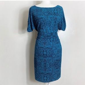 Vivid blue print stretchy Ann Taylor dress